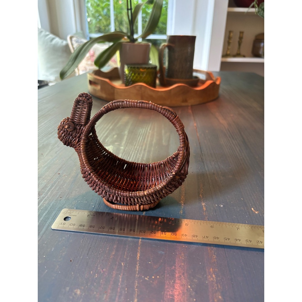 Vintage Miniature Wicker Bunny Basket Dark Brown Woven Rattan Easter Decor 5 in - Picture 8 of 9